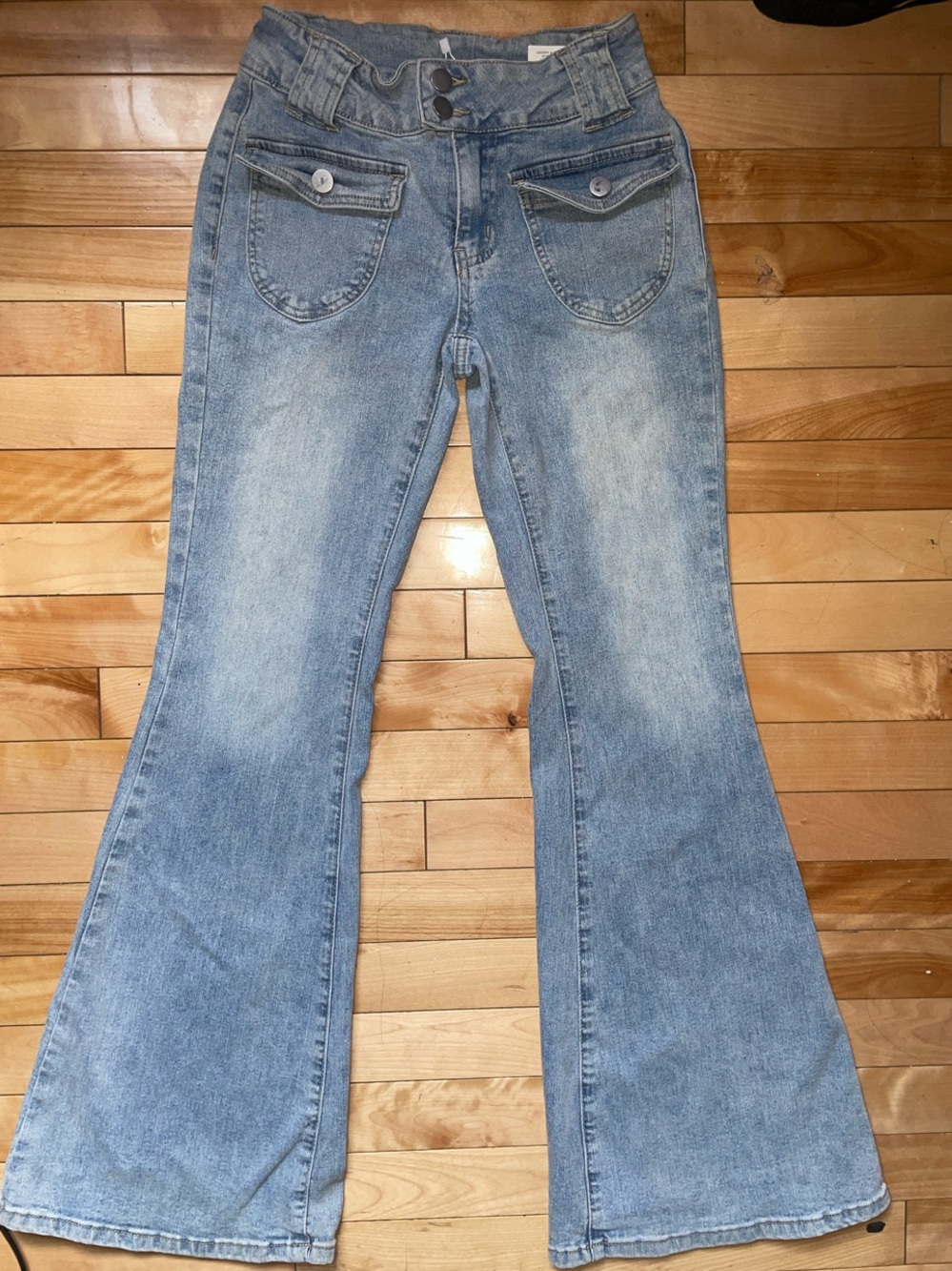 Light Blue Lowrise Women's Boot-Cut Jeans with Front Flap Pockets